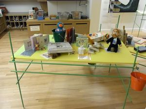 Image of Table with children's merchandise selected by the artist from the Frye Store, from the series Liu Ding's Store