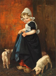 Image of Small Girl with Pigs