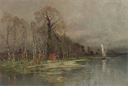 Image of Canal Scene with Sailboat