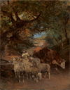 Image of Herd of Sheep and Cattle at a Well in a Wooded Narrow Pass, Brixlegg