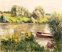 Image of Barque près de la rive, effet d'automne (Small Boat Near Riverbank, Autumn)